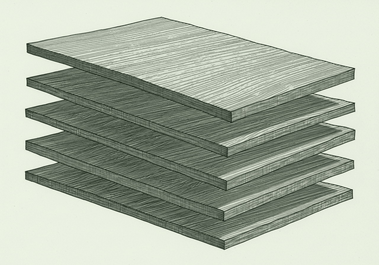 A cold scientific illustration in the manner of a geological cross-section study, rendered in muted sage and cold grey ink: a single impossibly large shard o...